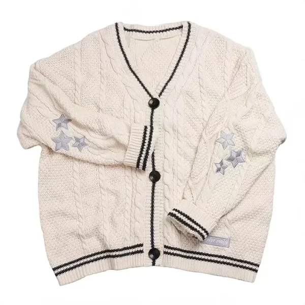 Vintage Star Embroidered Knit Cardigan in Soft Pink - Image 2