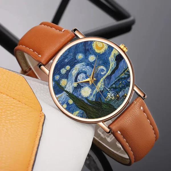 Starry Night Women's Casual Watch with Leather Strap