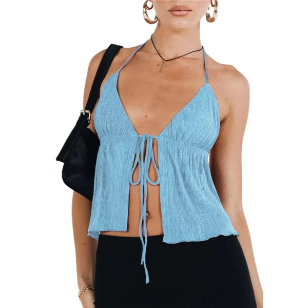 Elegant Summer Cami Top with Bowknot and Lace-Up Detail - Image 9