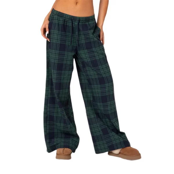 Casual Wide Leg Plaid Pajama Pants for Women - Image 7