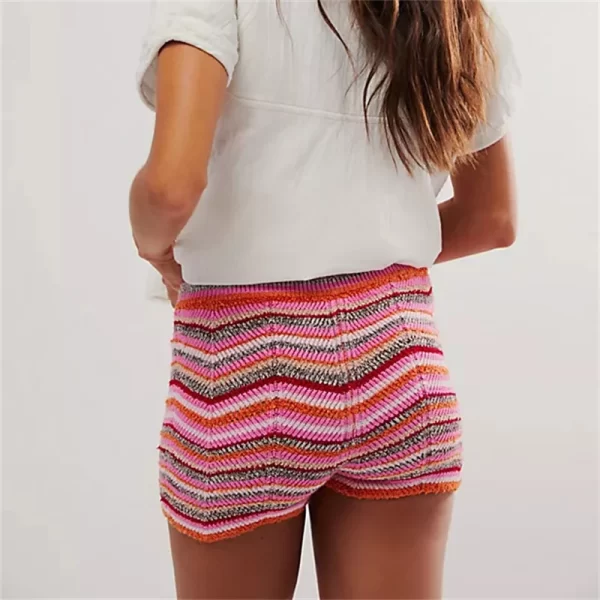 Y2K Fairy Knitted Brief Shorts with Colorful Wave Stripes - Image 3