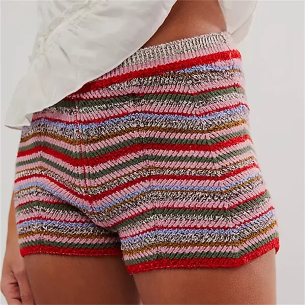 Y2K Fairy Knitted Brief Shorts with Colorful Wave Stripes