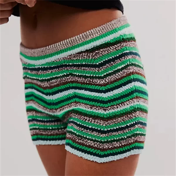 Y2K Fairy Knitted Brief Shorts with Colorful Wave Stripes - Image 5