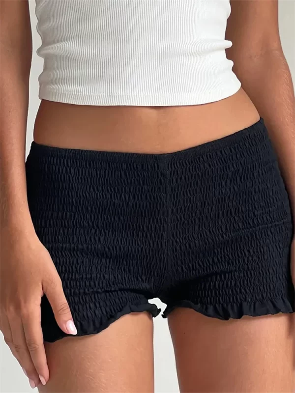 Women's Ruched Ruffle Shorts - Casual Elastic Waist Summer Wear - Image 3