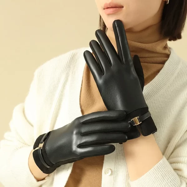 Elegant Women's Winter Suede Leather Touch Screen Gloves - Image 2