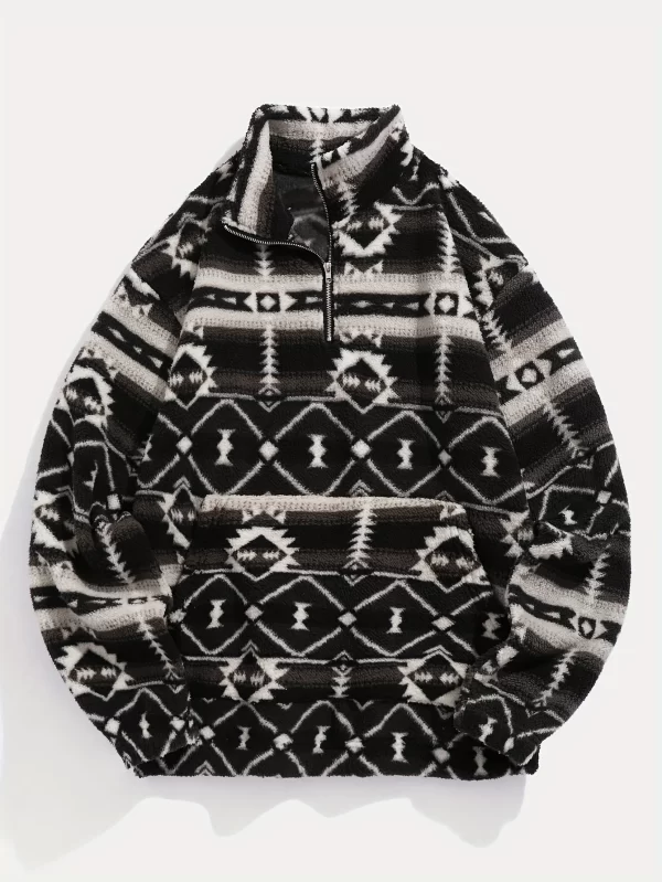 Ultra-Fine Geometric Patterned Fleece Pullover Sweater for Women - Image 4