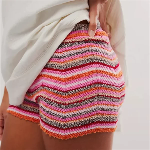 Y2K Fairy Knitted Brief Shorts with Colorful Wave Stripes - Image 4