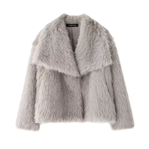 Chic Women's Faux Fur Sequin Woven Jacket - Image 5