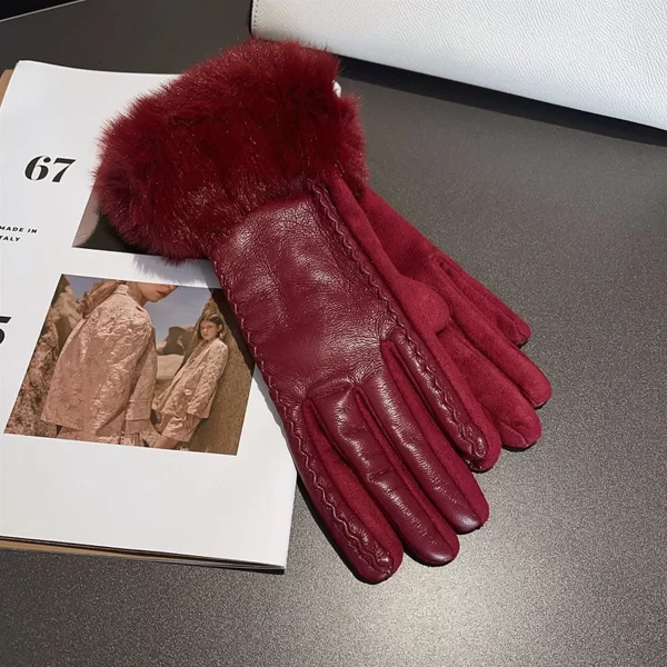 Elegant Women's Faux Fur Trim Leather Gloves - Winter Warmth and Style - Image 5