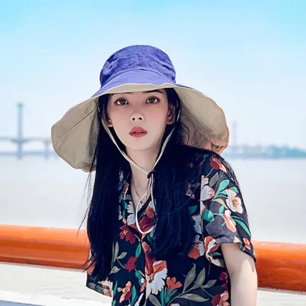 Wide Brim Double-Sided Sun Hat with UV Protection for Women - Image 2