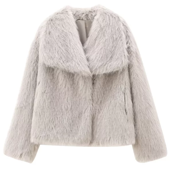 Burgundy Plush Fur Bomber Jacket for Women - Image 6