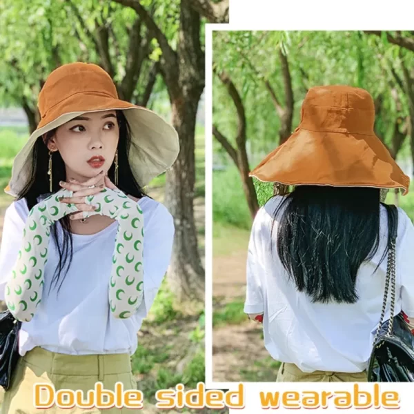 Wide Brim Double-Sided Sun Hat with UV Protection for Women - Image 3