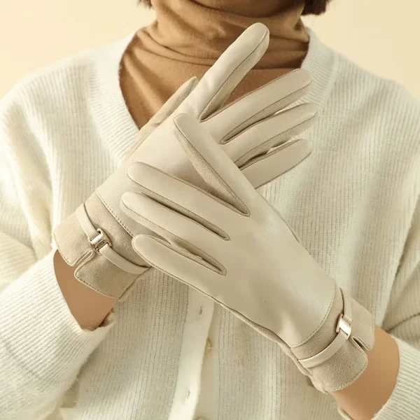 Elegant Women's Winter Suede Leather Touch Screen Gloves - Image 3