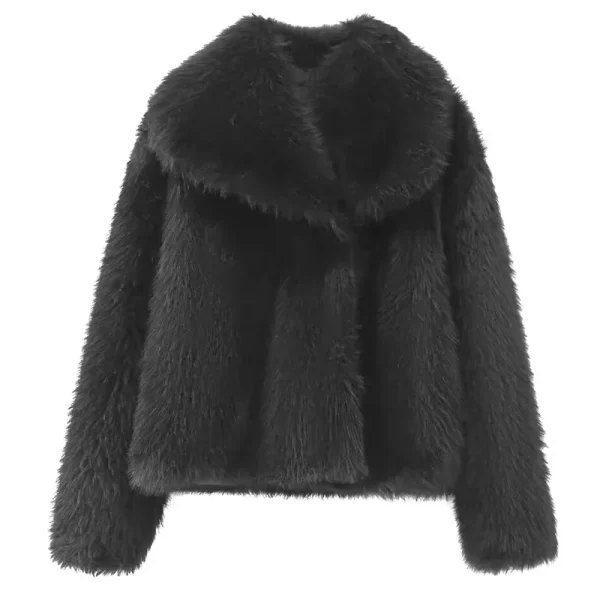 Burgundy Plush Fur Bomber Jacket for Women - Image 5