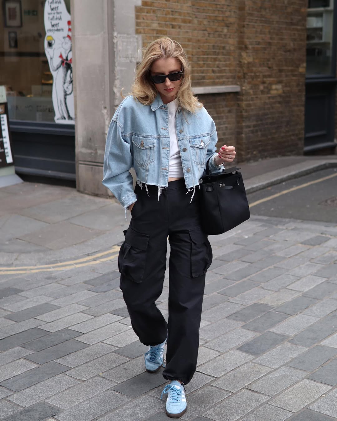 Casual chic denim and cargo pants look