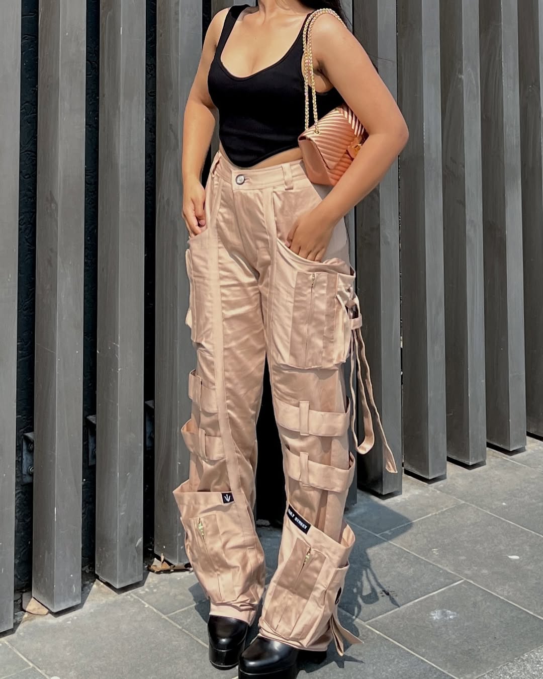 Trendy cargo pants styled for summer vibes