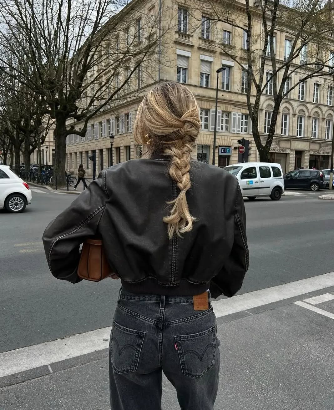 Chic black leather jacket for effortless street style.