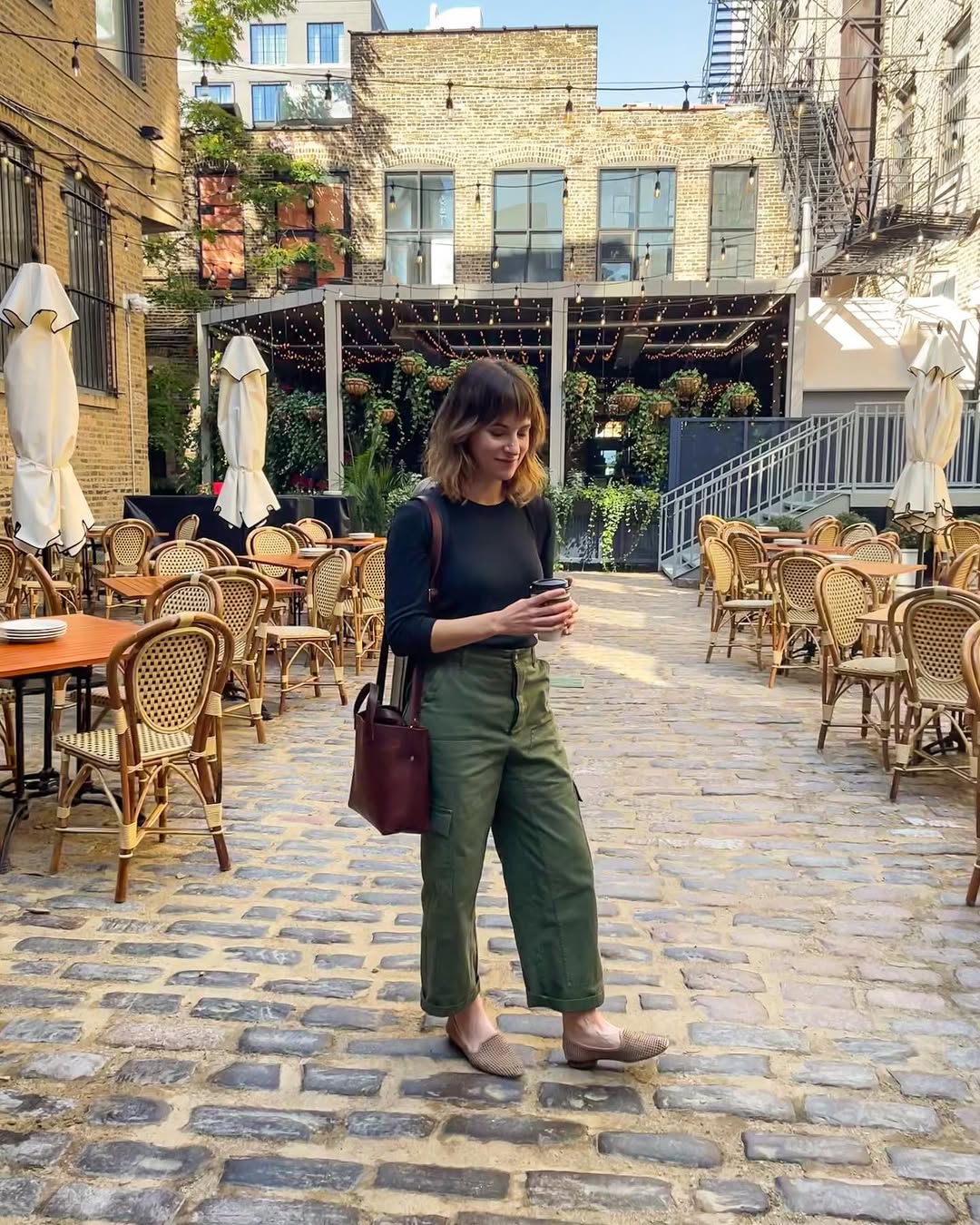 Casual Chic with Green Pants and Black Top