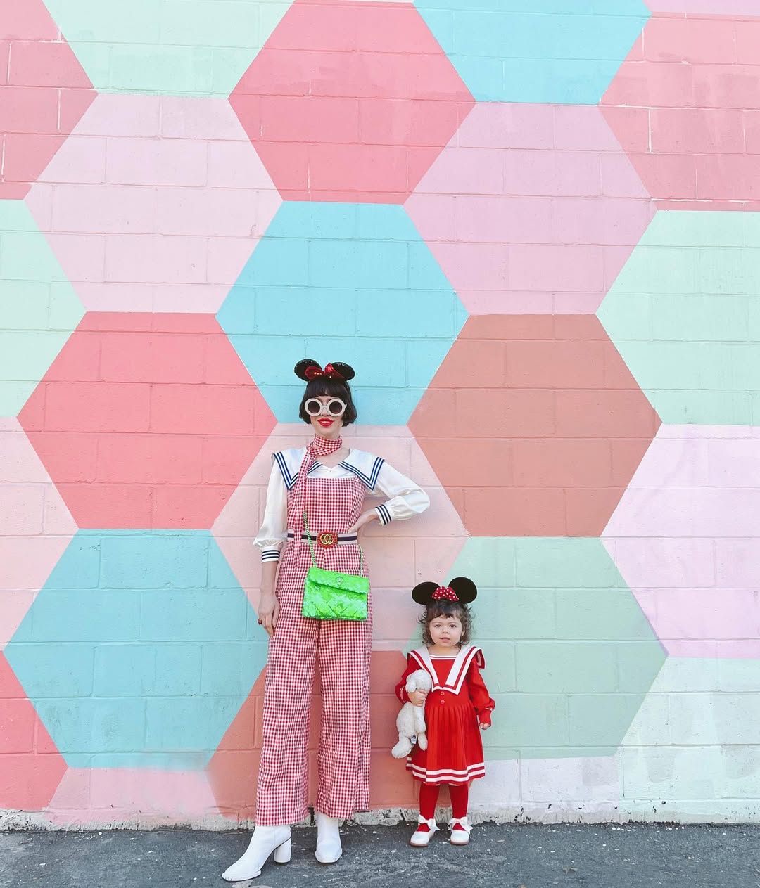 Colorful Disney-themed outfits for mothers and daughters