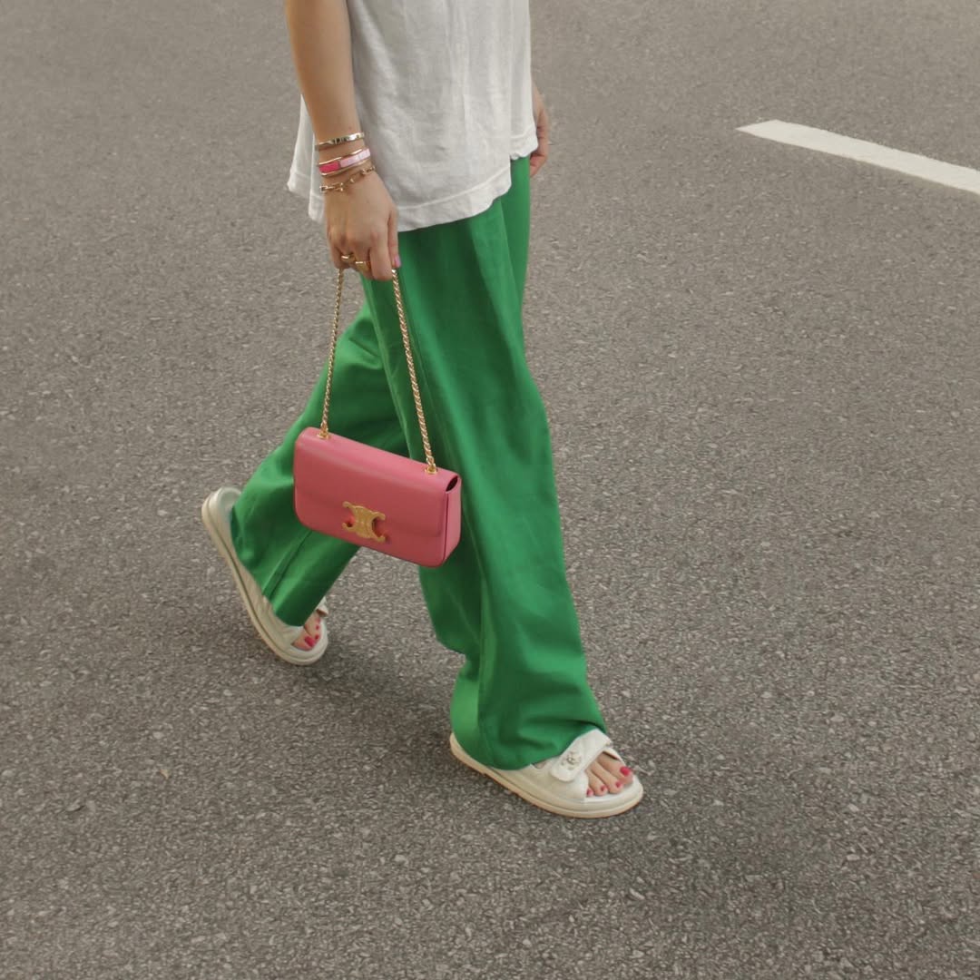 Chic street style with vibrant green pants