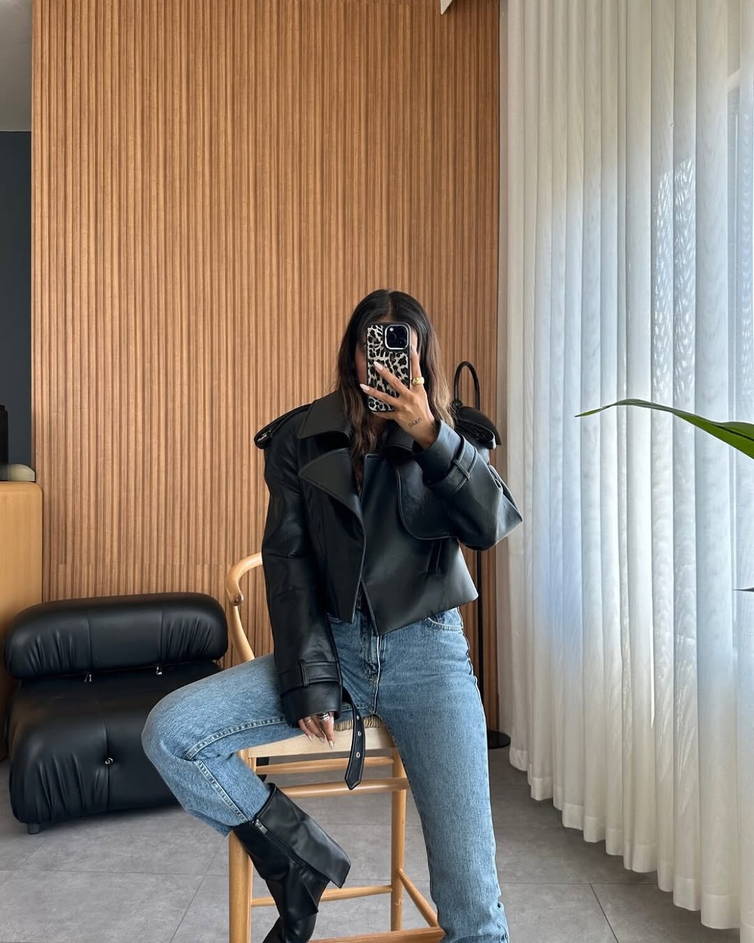 Chic leather jackets paired with high-waisted jeans