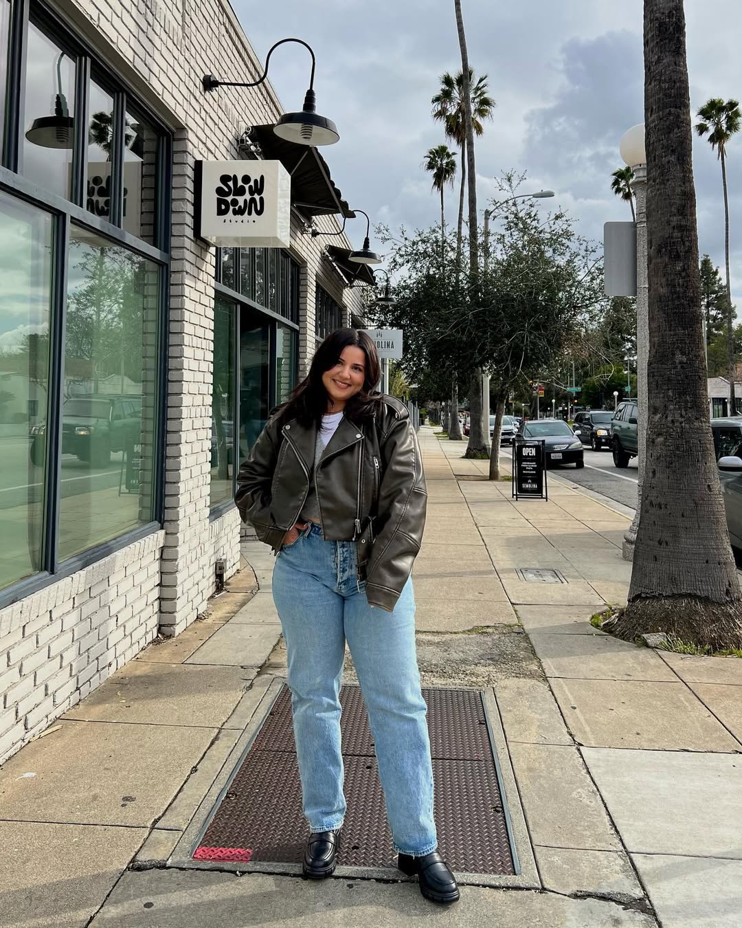 Chic leather jacket styling for everyday fashion.