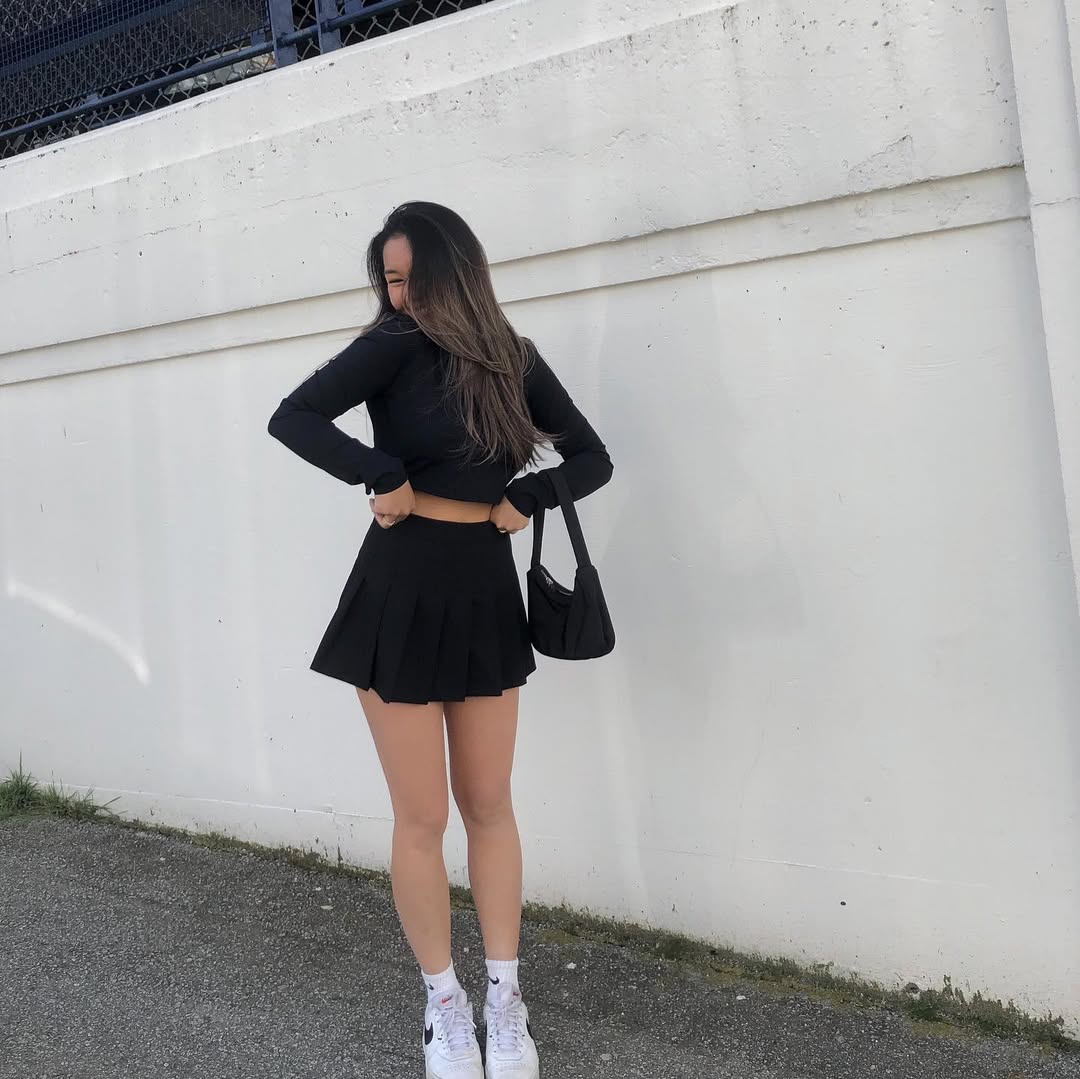 Chic Black Tennis Skirt with Cropped Sweater