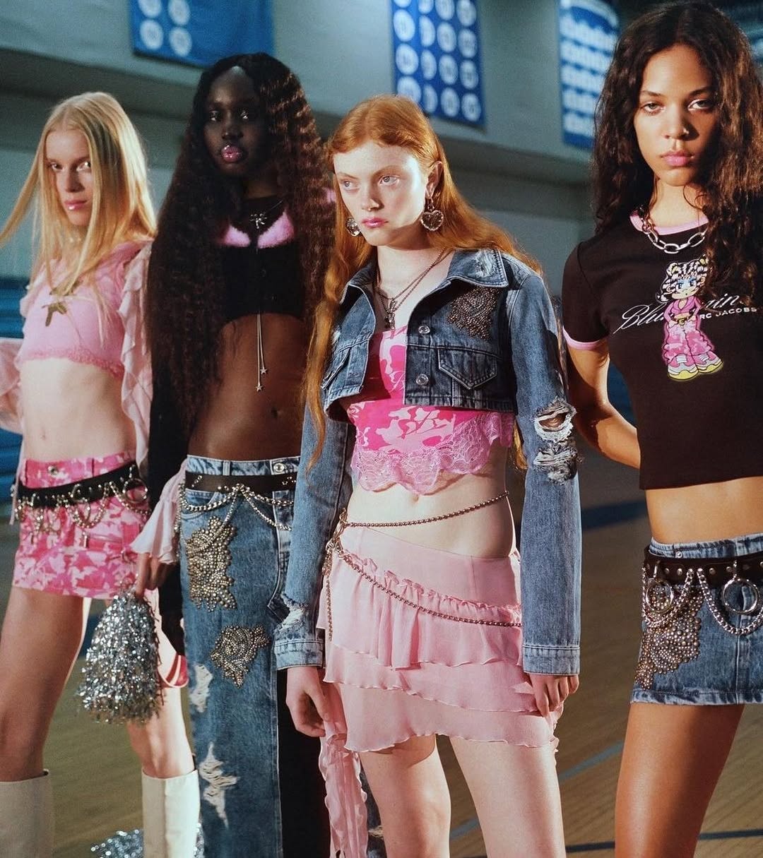 Iconic Y2K Group in Pink and Denim Style