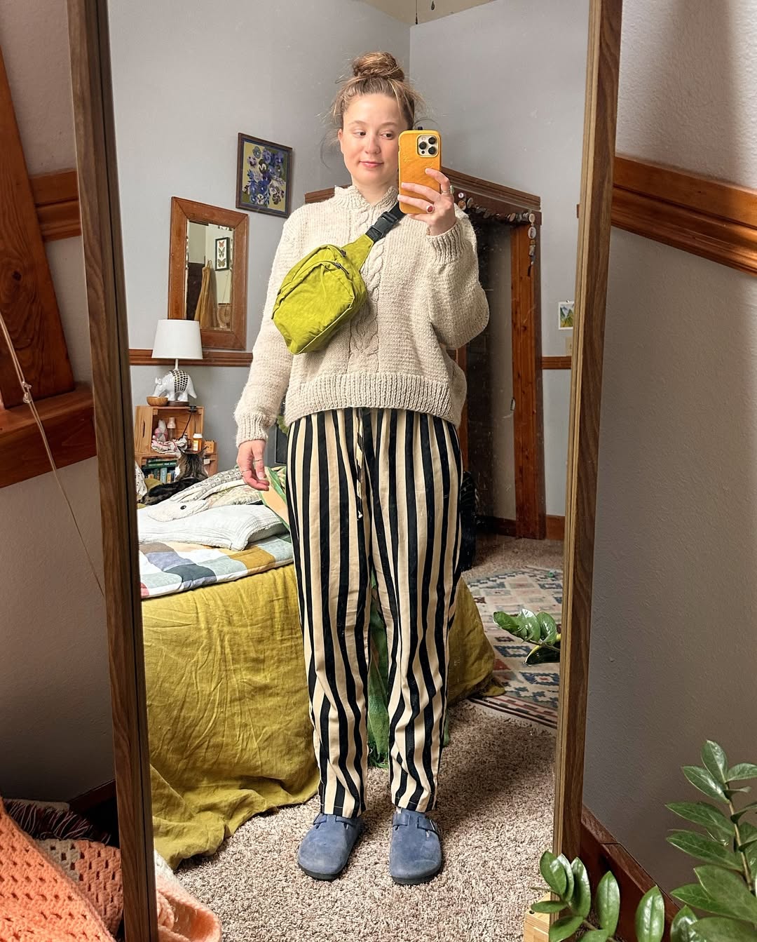 Casual 70s Vibes with Striped Pants