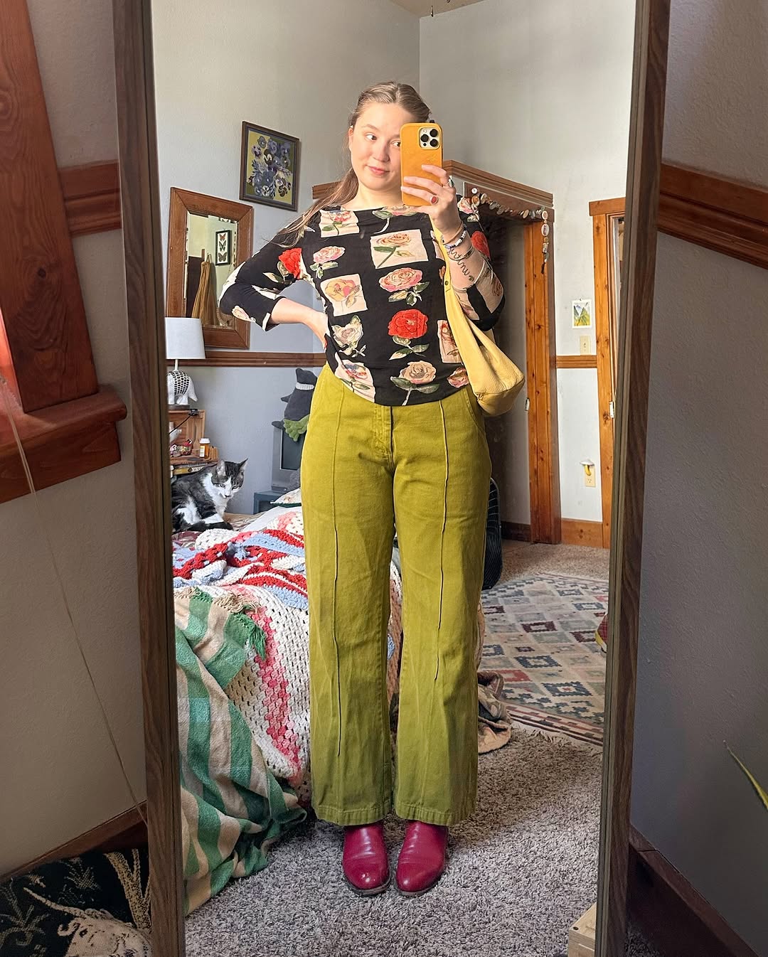 Eclectic 70s vibe with bold color choices