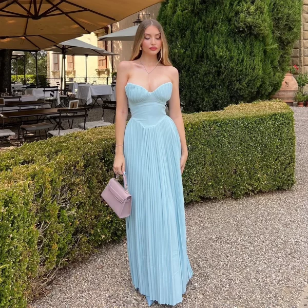 Elegant Strapless Pleated Maxi Dress for Women 2024 - Image 3