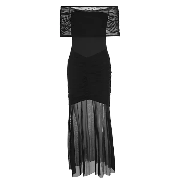 Elegant One Shoulder Pleated Mesh Evening Dress - Image 5