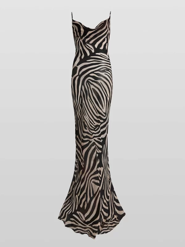 Elegant Zebra Print Maxi Dress for Women - Sheer Chiffon Beach Party Gown - Image 6