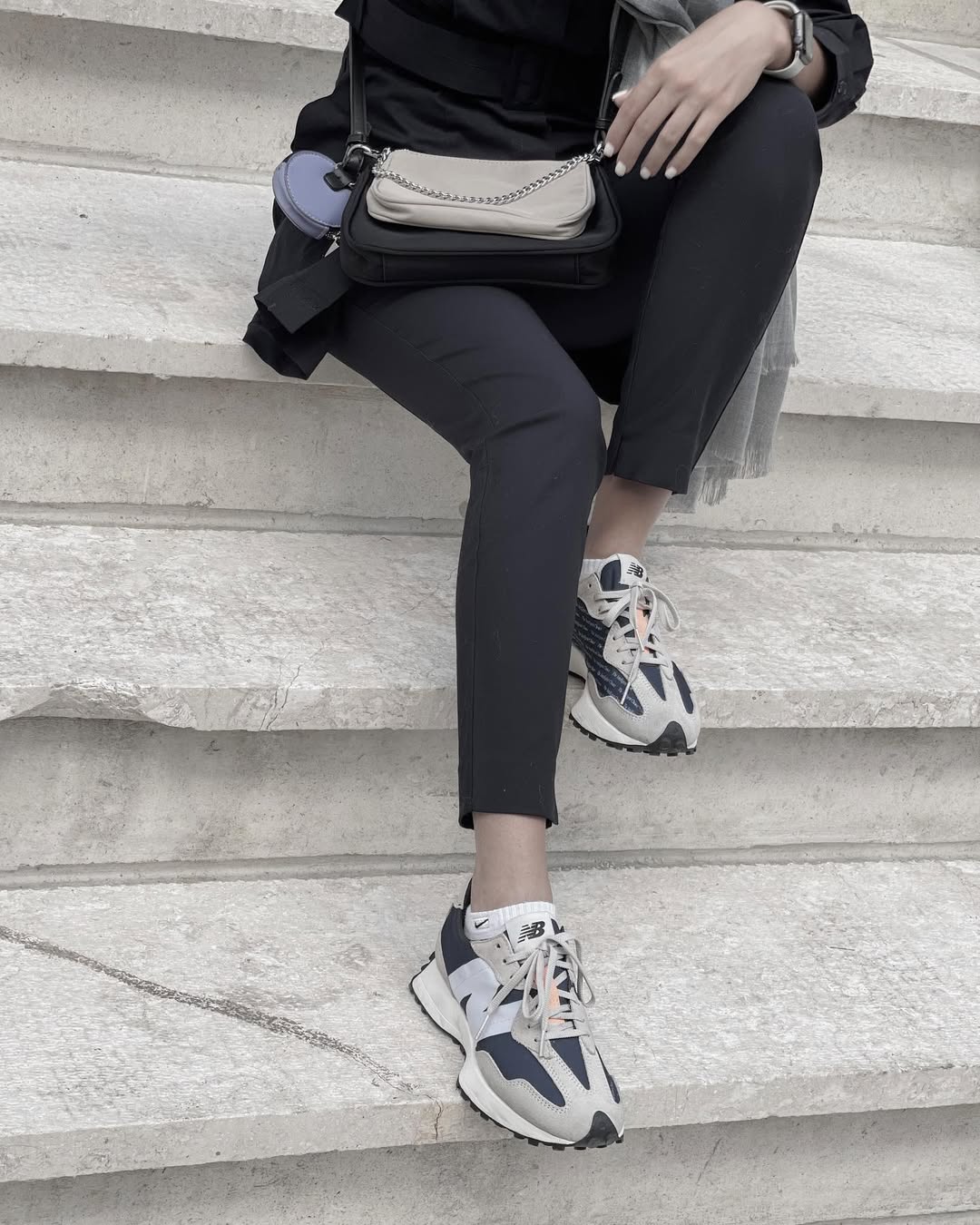 Chic New Balance Sneakers with Sleek Trousers